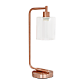 Simple Designs Bronson Antique Style Industrial Lantern Desk Lamp, 19" H, Clear Shade/Rose Gold Base
