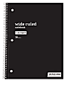 Just Basics® Spiral Notebook, 8" x 10 1/2", Wide Ruled, 70 Sheets, Black