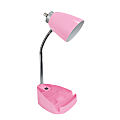 LimeLights Gooseneck Organizer Desk Lamp With Tablet Stand And USB Port, Adjustable Height, 18-1/2"H, Pink Shade/Pink Base
