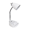 LimeLights Gooseneck Organizer Desk Lamp With Tablet Stand And USB Port, Adjustable Height, 18-1/2"H, White Shade/White Base