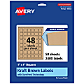 Avery® Kraft Permanent Labels With Sure Feed®, 94103-KMP50, Square, 1" x 1", Brown, Pack Of 2,400