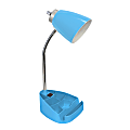 LimeLights Gooseneck Organizer Desk Lamp With Tablet Stand And Charging Outlet, Adjustable Height, Blue Shade/Blue Base