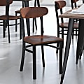 Flash Furniture Wright Commercial-Grade Steel/Wood Dining Accent Chair With Boomerang Back, Walnut/Black