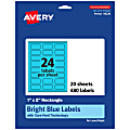 Avery® Print-To-The-Edge Labels With Sure Feed® Technology And Easy Peel®, 94220-BBP20, Rectangle, 1" x 2", Matte Bright Blue, Pack of 480 1 thumbnail image