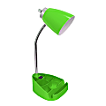 LimeLights Gooseneck Organizer Desk Lamp With Tablet Stand And Charging Outlet, Adjustable Height, Green Shade/Green Base