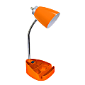 LimeLights Gooseneck Organizer Desk Lamp With Tablet Stand And Charging Outlet, Adjustable Height, Orange Shade/Orange Base