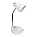 LimeLights Gooseneck Organizer Desk Lamp With Tablet Stand And Charging Outlet, Adjustable Height, White Shade/White Base