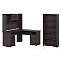 Bush Furniture Cabot 60"W L-Shaped Desk With Hutch And 5-Shelf Bookcase, Heather Gray, Standard Delivery