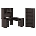 Bush Business Furniture Cabot 60"W L-Shaped Corner Desk With Hutch And 5-Shelf Bookcase, Heather Gray, Standard Delivery