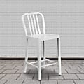 Flash Furniture Commercial-Grade Indoor/Outdoor Counter-Height Stools With Vertical Slat Backs, White, Set Of 2 Stools
