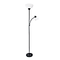 Simple Designs Floor Lamp With Reading Light, 71"H, White Shade/Black Base