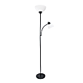 Simple Designs Floor Lamp With Reading Light, 71"H, White Shade/Black Base 1 thumbnail image