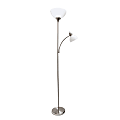 Simple Designs Floor Lamp With Reading Light, 71 1/2"H, White Shade/Brushed Nickel Base