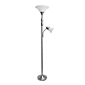 Elegant Designs 2-Light Mother/Daughter Floor Lamp, 71"H, White Shade/Brushed Nickel Base