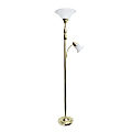 Elegant Designs 2-Light Mother/Daughter Floor Lamp, 71"H, White Shade/Gold Base