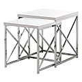 Monarch Specialties Mila Nesting Tables, 21-1/4"H x 19-3/4"W x 19-3/4"D, Glossy White/Chrome, Set Of 2 Tables