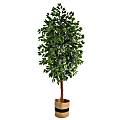 Nearly Natural Ficus 96”H Artificial Plant With Handmade Cotton Planter, 96”H x 44”W x 44”D, Green/Natural