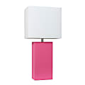 Elegant Designs Modern Leather Table Lamp, 21"H, White/Hot Pink