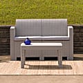 Flash Furniture Faux Rattan Loveseat With All-Weather Cushions, Light Gray
