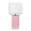 Elegant Designs Modern Leather Table Lamp, 21"H, White/Pink