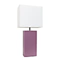 Elegant Designs Modern Leather Table Lamp, 21"H, White/Purple