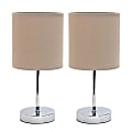 Simple Designs Mini Basic Table Lamps, 11"H, Gray Shade/Chrome Base, Set Of 2 Lamps