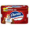 Charmin Ultra Strong Toilet Paper Mega Rolls, 4” x 3-15/16”, White, 220 Sheets Per Roll, Pack Of 24 Mega Rolls