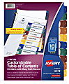 Avery® Ready Index® Easy-Edit Table Of Contents Dividers, 10 Tabs Per Pack, Multicolor, 6 Packs