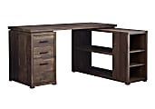 Monarch Specialties 60"W L-Shaped Corner Desk With Bookshelf, Brown Woodgrain 1 thumbnail image