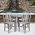 Flash Furniture Commercial-Grade Round Metal Indoor/Outdoor Table Set With 4 Vertical Slat-Back Chairs, Silver