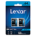 Lexar High-Performance BLUE Series 800x SDHC/SDXC UHS-I Memory Cards, 64GB, Pack Of 2 Cards, LSD0800064G-B2NNU