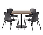 KFI Studios Proof Cafe Pedestal Table With Imme Chairs, Square, 29”H x 42”W x 42”W, Studio Teak Top/Black Base/Black Chairs