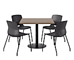 KFI Studios Proof Cafe Pedestal Table With Imme Chairs, Square, 29”H x 42”W x 42”W, Studio Teak Top/Black Base/Black Chairs 1 thumbnail image