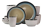 Elama 16-Piece Stoneware Dinnerware Set, Modern Dot