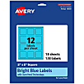 Avery® Print-To-The-Edge Labels With Sure Feed® Technology And Easy Peel® Label Feature, 94107-BBP10, Square, 2" x 2", Matte Bright Blue, Pack of 120