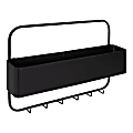 Kate and Laurel Yeager Metal Wall Pocket With Hooks, 14”H x 21”W x 4-1/2”D, Black 1 thumbnail image
