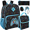 Trailmaker 6-in-1 Gamer’s Print Backpack With Matching Lunch Bag, Pencil Case, Tech Pouch, Keychain & Carabiner Clip, Black/Blue 1 thumbnail image