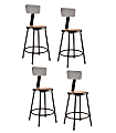 National Public Seating Hardboard Task Stool With Backrest 24"H, Black Seat/Black Frame, Set of 4