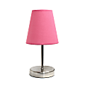 Simple Designs Sand Nickel Mini Basic Table Lamp with Pink Fabric Shade