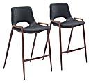Zuo Modern Desi Counter Chairs, Black/Brown, Set Of 2 Chairs
