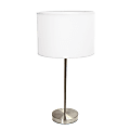 Simple Designs Stick Lamp with Fabric Shade, 22.4"H, White/Brushed Nickel