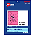 Avery® Print-To-The-Edge Labels With Sure Feed® Technology And Easy Peel® Label Feature, 94510-BPP10, Round, 2-1/4", Matte Bright Pink, Pack of 120 1 thumbnail image