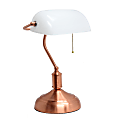 Simple Designs Executive Banker's Desk Lamp, 14-3/4"H, White Shade/Rose Gold Base