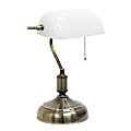 Simple Designs Executive Banker's Desk Lamp with Glass Shade, 14.75"H, White