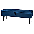 Baxton Studio Caine Velvet Storage Bench, 15-7/8"H x 42-1/2"W x 15-11/16"D, Navy Blue/Dark Brown