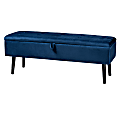 Baxton Studio Caine Velvet Storage Bench, 15-7/8"H x 42-1/2"W x 15-11/16"D, Navy Blue/Dark Brown 1 thumbnail image