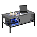 Bestier LED Coffee Table With Storage Glass & Sliding Doors, 18”H x 41-3/4”W x 21-11/16”D, Black 1 thumbnail image