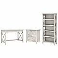 Bush Furniture Key West 48"W Writing Desk With 2-Drawer Lateral File Cabinet And 5-Shelf Bookcase, Linen White Oak, Standard Delivery