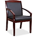 Lorell® Bonded Leather/Wood Guest Chair With Sloping Arms, Black/Mahogany