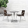 Flash Furniture Round Aluminum Table With 2 Rattan Chairs, 27-1/2" x 23-1/2", Dark Brown